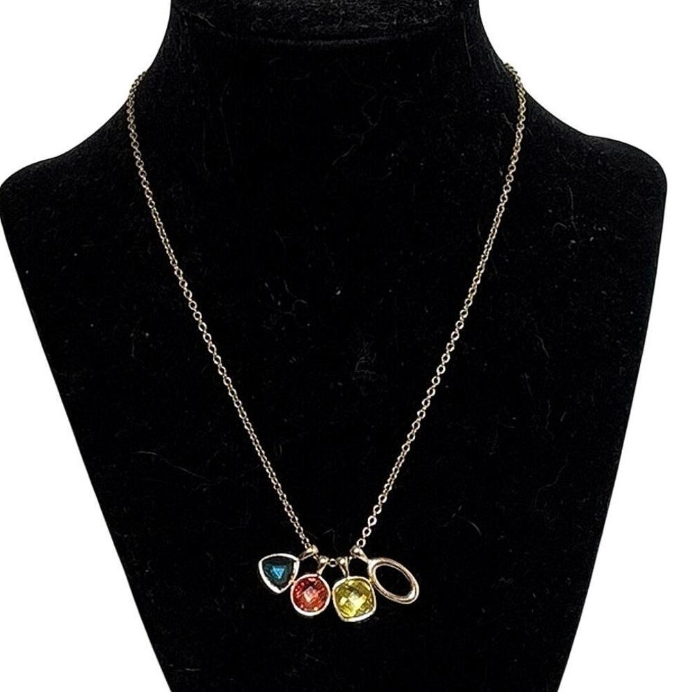 Vintage SHB Gold Tone Multicolor Crystal Charm Pendant Necklace 16” Boho